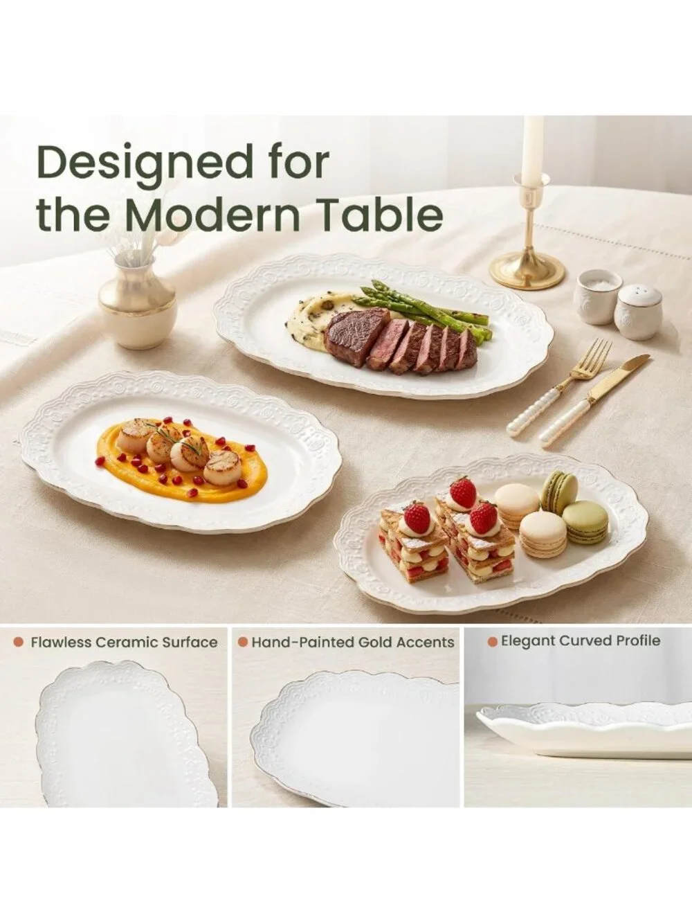Elegant Ceramic Serving Platter Set | 14”/12”/10” Oval Trays for Entertaining